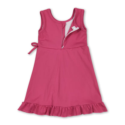Sleeveless hot pink bow ruffle kids girls summer athletic dress
