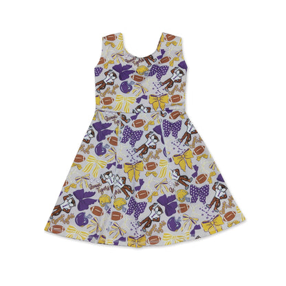 Sleeveless bow tiger kids girls team athletic dresses
