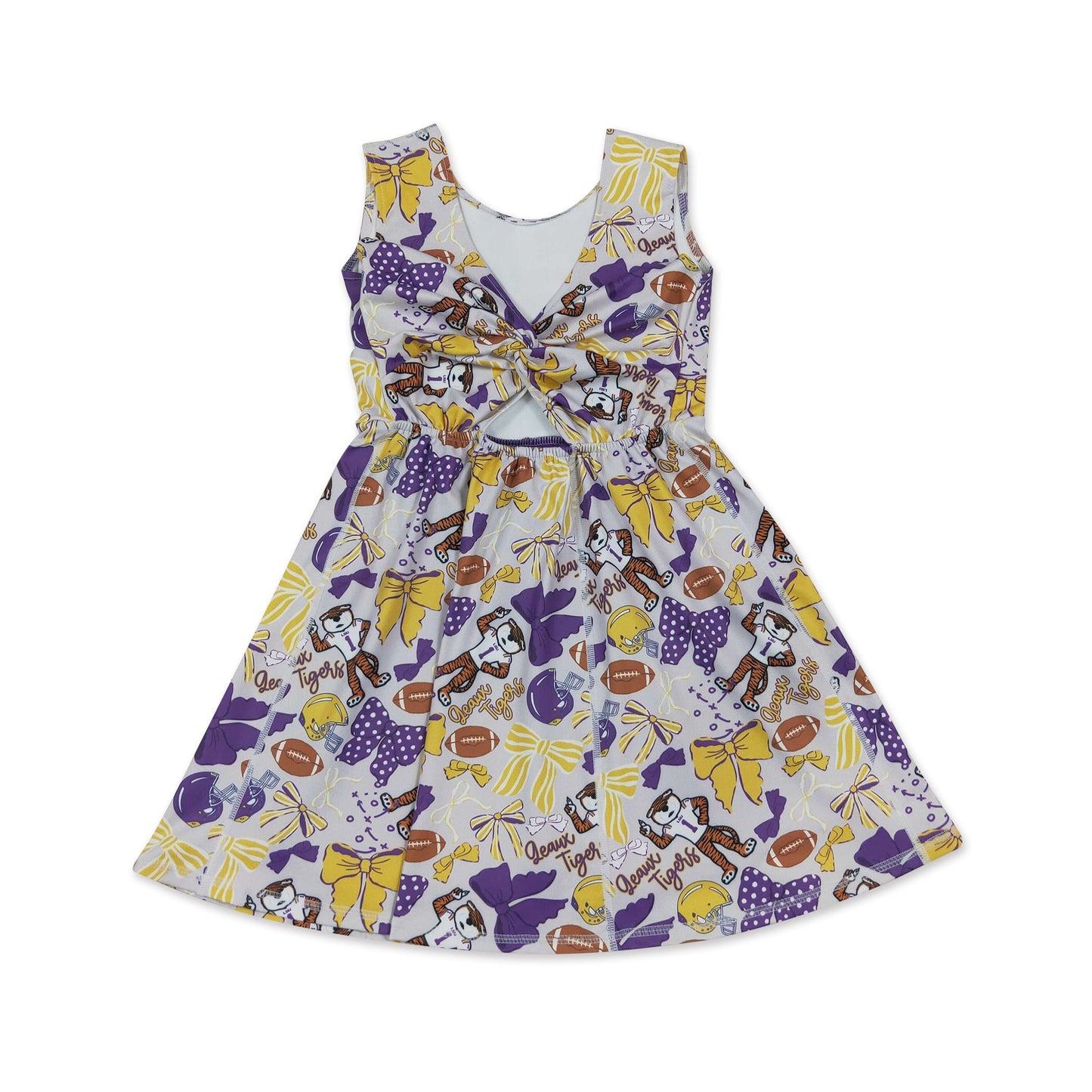 Sleeveless bow tiger kids girls team athletic dresses