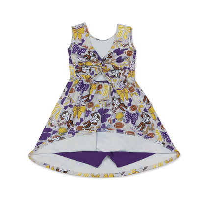 Sleeveless bow tiger kids girls team athletic dresses