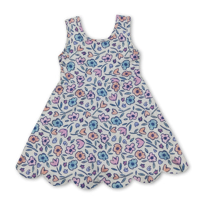 Sleeveless floral scallop kids girls summer athletic dress