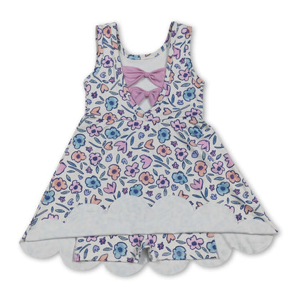 Sleeveless floral scallop kids girls summer athletic dress