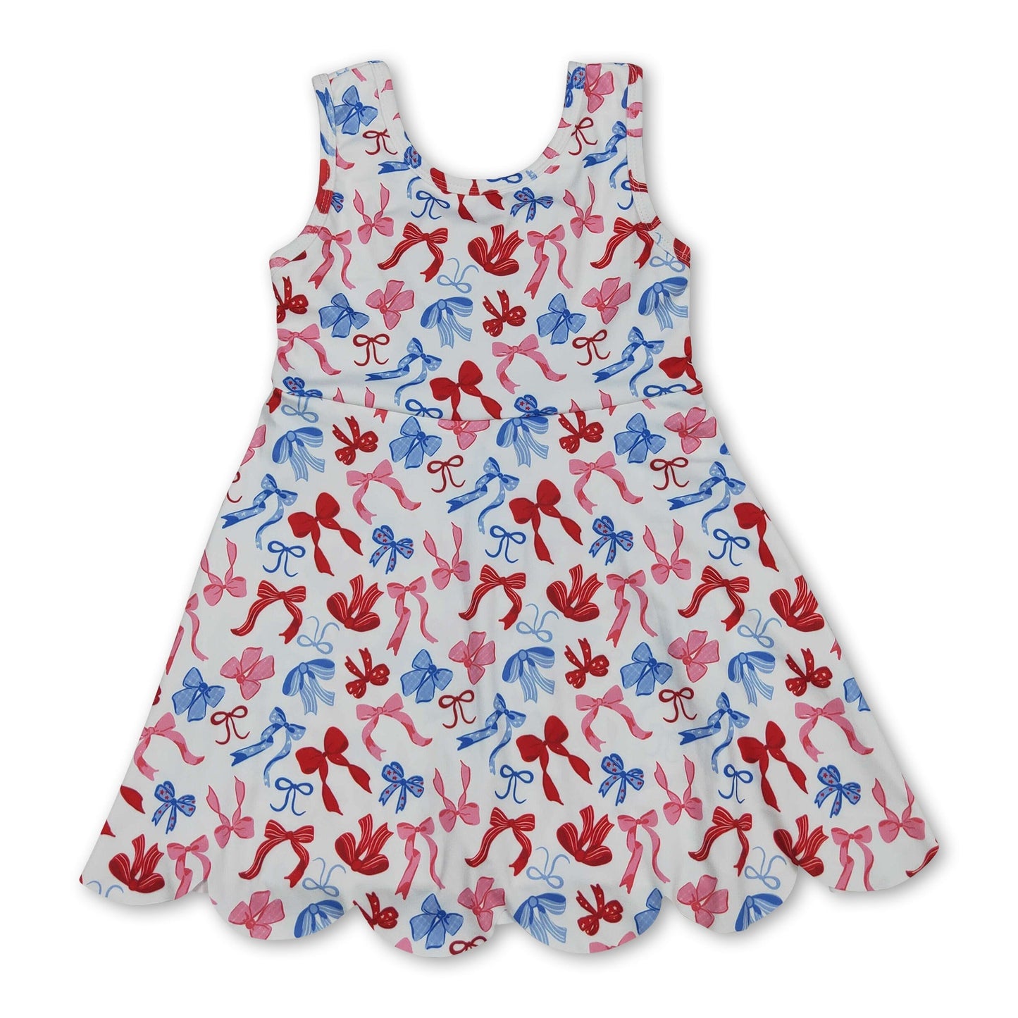 Red blue bow scallop kids girls 4th of july athletic dress