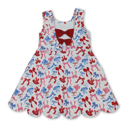 Red blue bow scallop kids girls 4th of july athletic dress