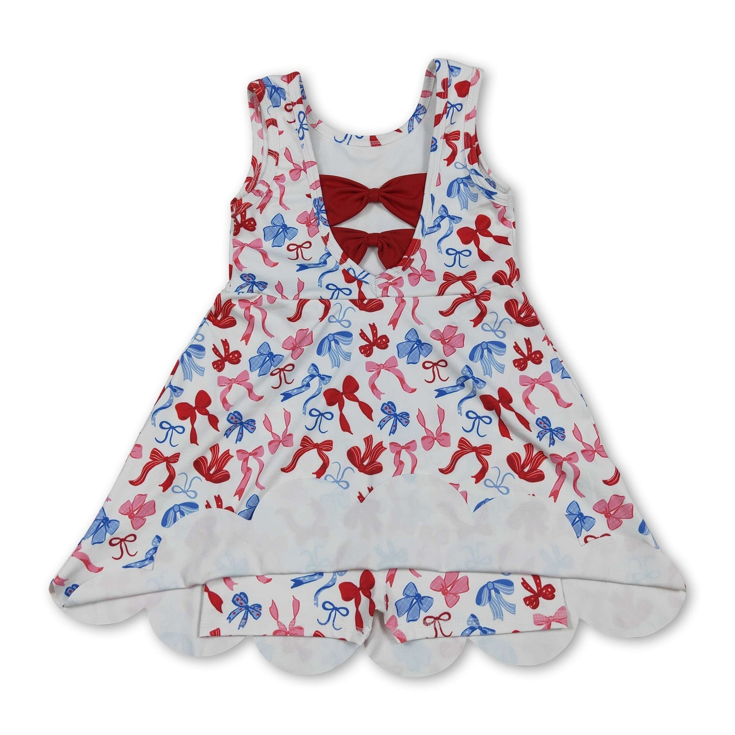Red blue bow scallop kids girls 4th of july athletic dress