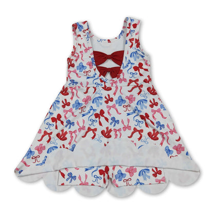 Red blue bow scallop kids girls 4th of july athletic dress