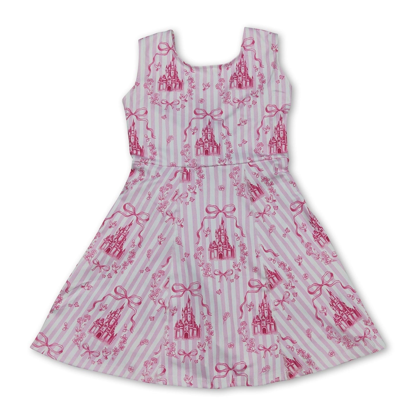 Pink sleeveless stripe bow castle girls athletic dresses