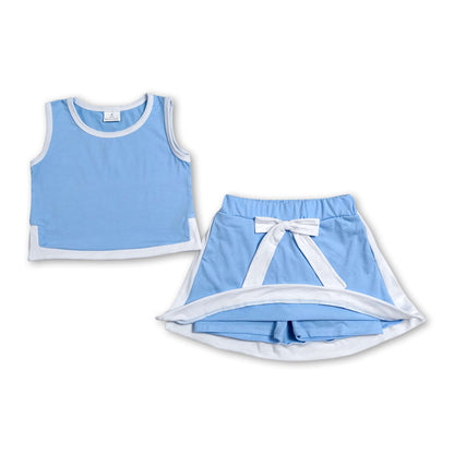 Sleeveless light blue white top skirt kids girls outfits