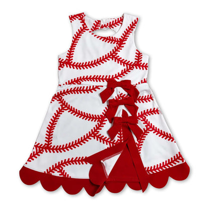 Sleeveless red scallop baseball kids girls athletic dress
