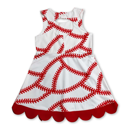Sleeveless red scallop baseball kids girls athletic dress