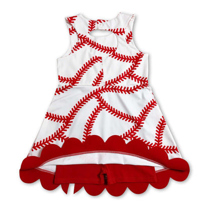 Sleeveless red scallop baseball kids girls athletic dress