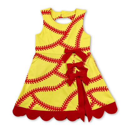 Sleeveless softball bow scallop girls athletic dresses