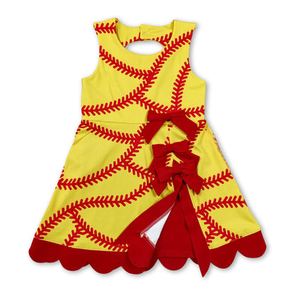 Sleeveless softball bow scallop girls athletic dresses