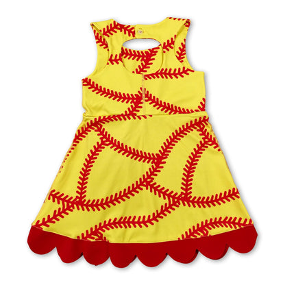 Sleeveless softball bow scallop girls athletic dresses