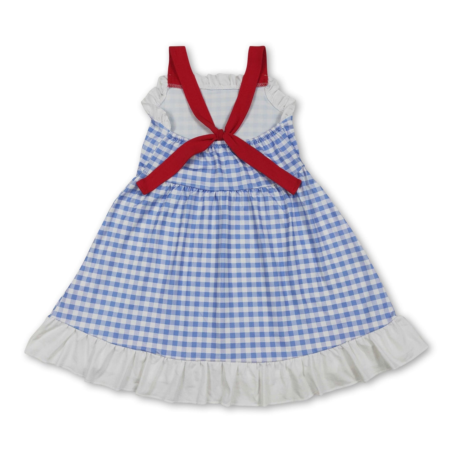 Straps white ruffle plaid kids girls summer dresses