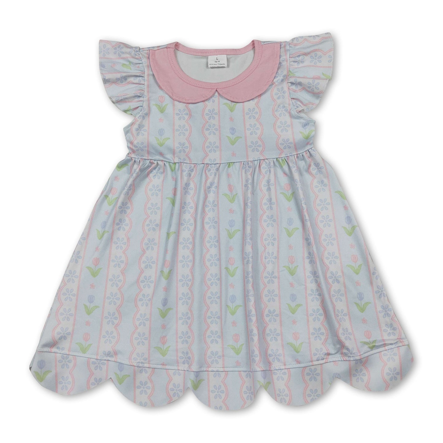 Flutter sleeves floral scallop kids girls dresses