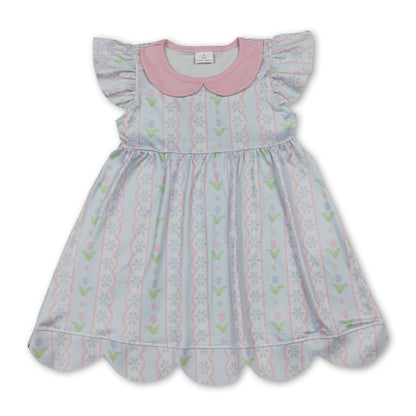 Flutter sleeves floral scallop kids girls dresses