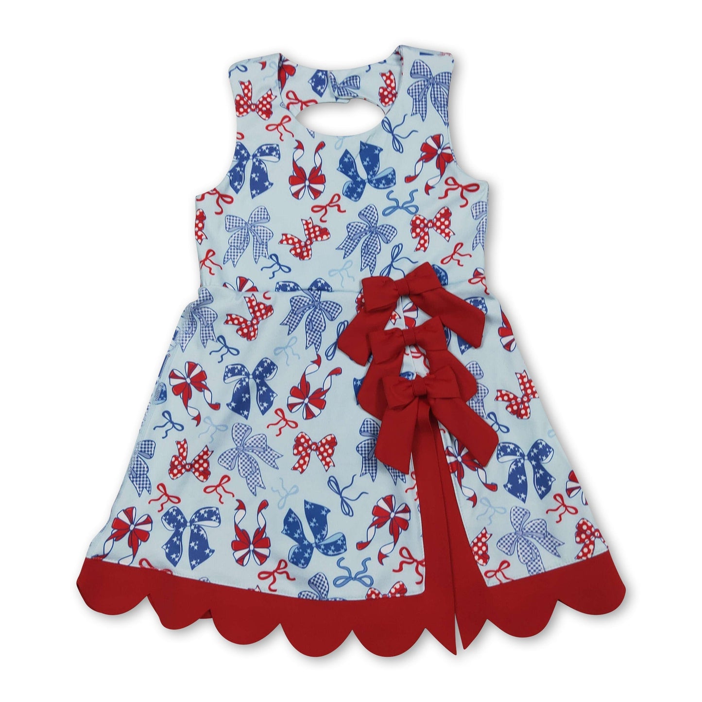 Red blue bow top skirt girls 4th of july athletic dresses