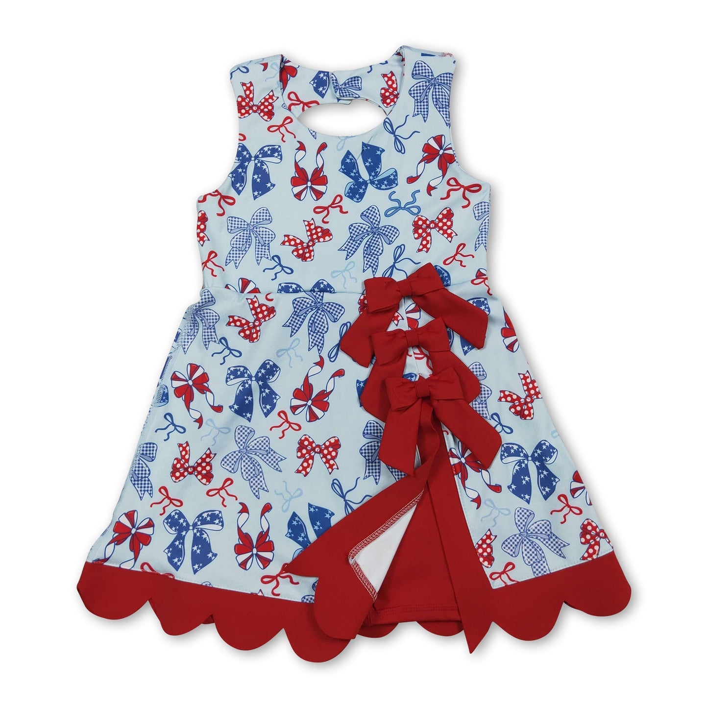 Red blue bow top skirt girls 4th of july athletic dresses