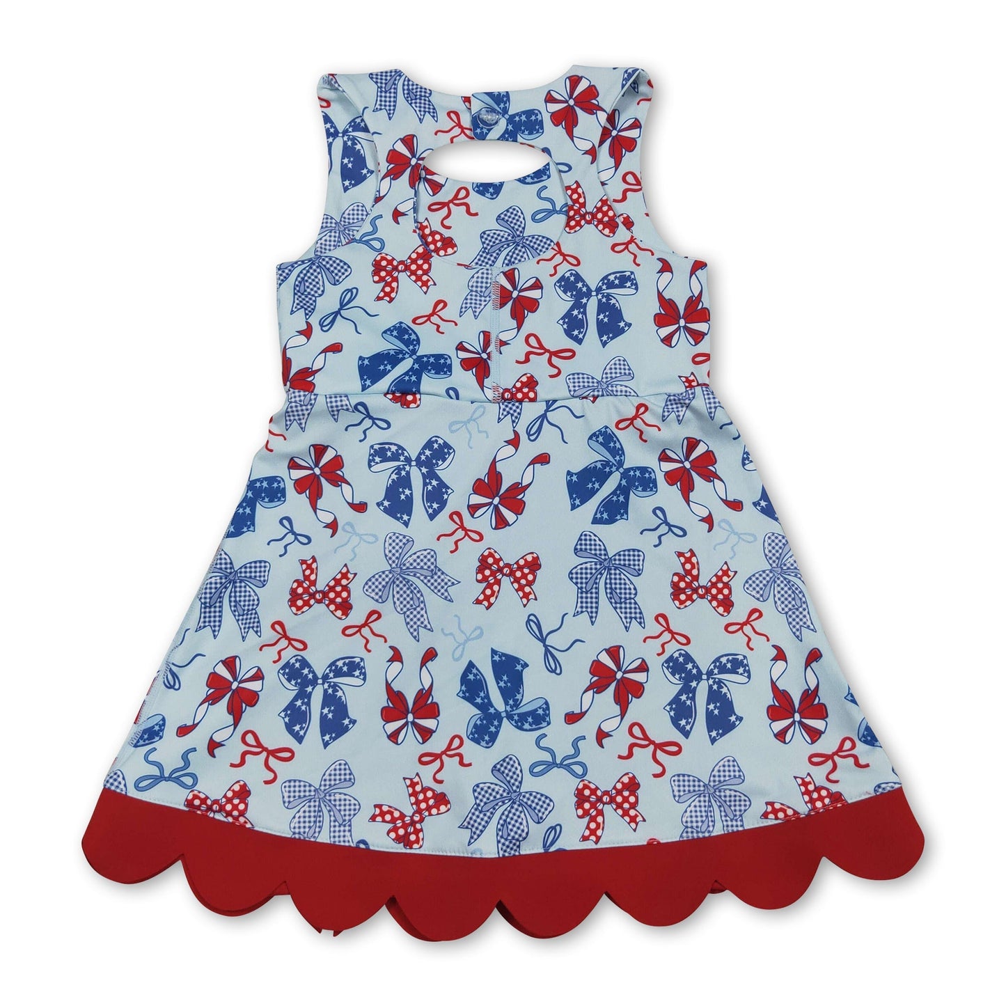 Red blue bow top skirt girls 4th of july athletic dresses