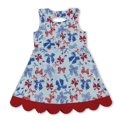 Red blue bow top skirt girls 4th of july athletic dresses
