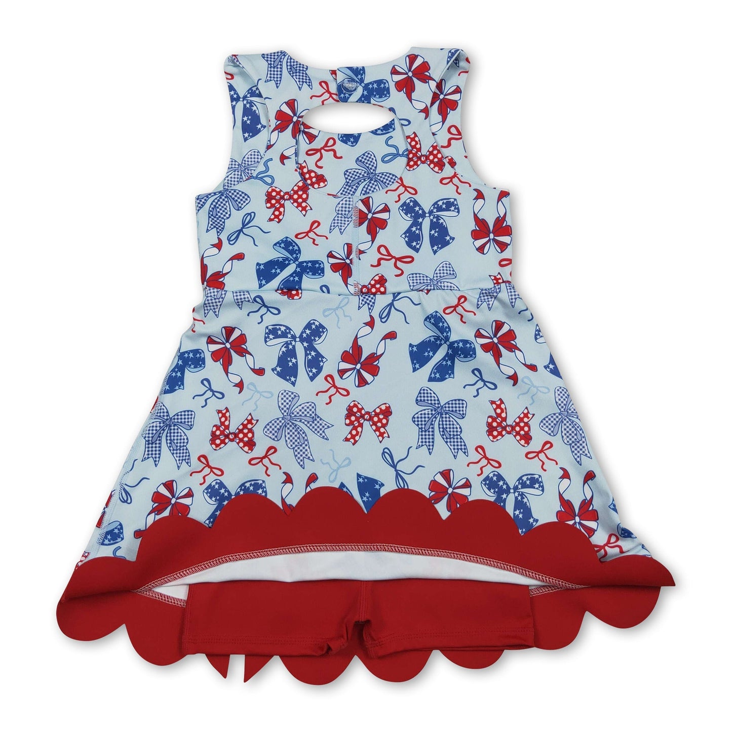 Red blue bow top skirt girls 4th of july athletic dresses