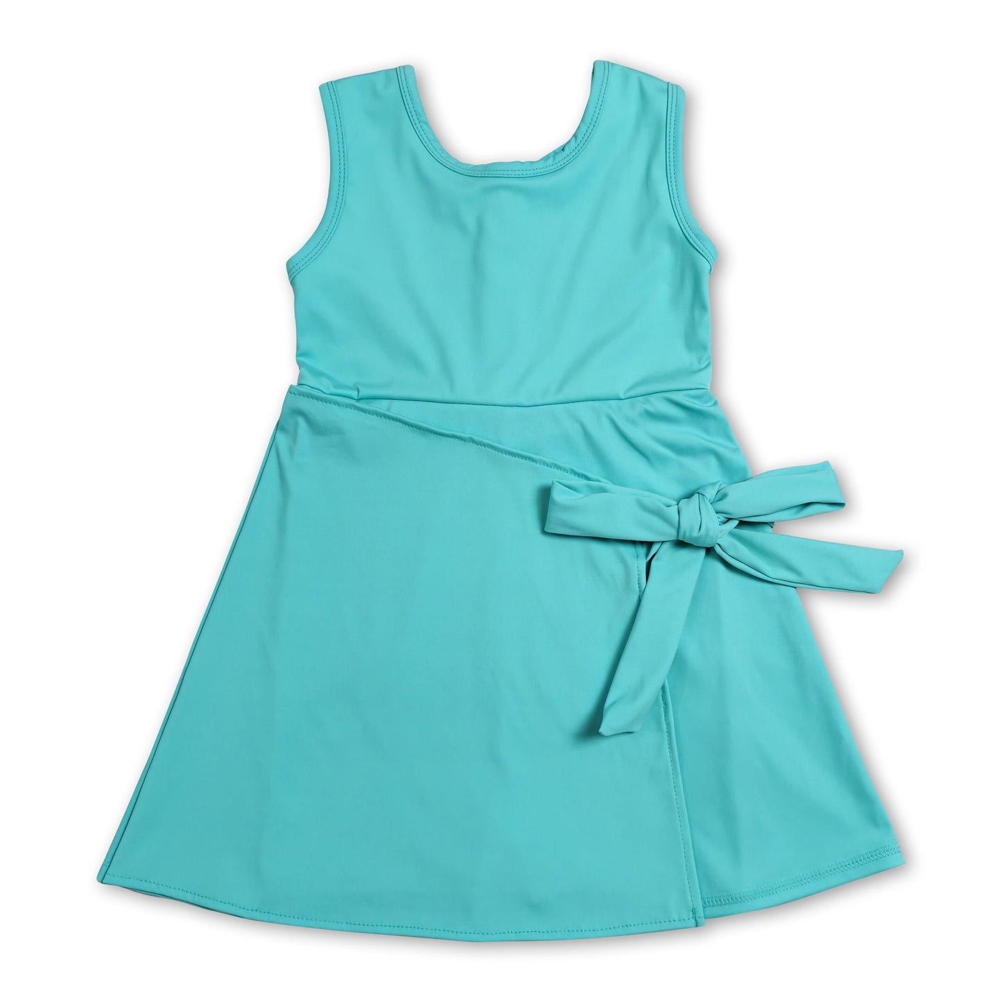 Solid sleeveless bow kids girls athletic dresses