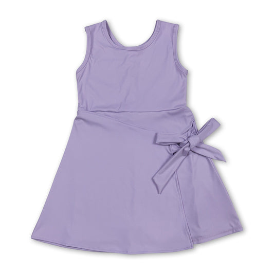 Lavender Sleeveless Bow Kids Girls Athletic Dresses