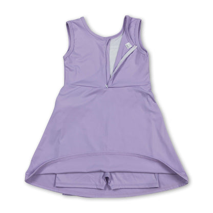 Lavender Sleeveless Bow Kids Girls Athletic Dresses