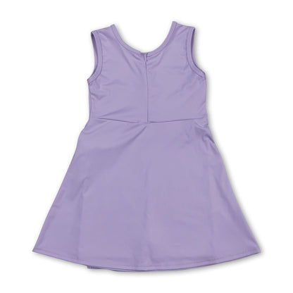 Lavender Sleeveless Bow Kids Girls Athletic Dresses