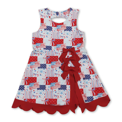 Sleeveless flag bow scallop girls 4th of july athletic dress