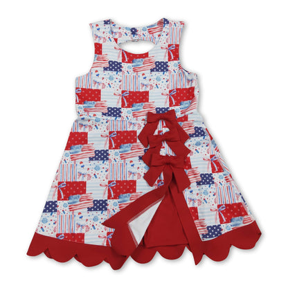 Sleeveless flag bow scallop girls 4th of july athletic dress