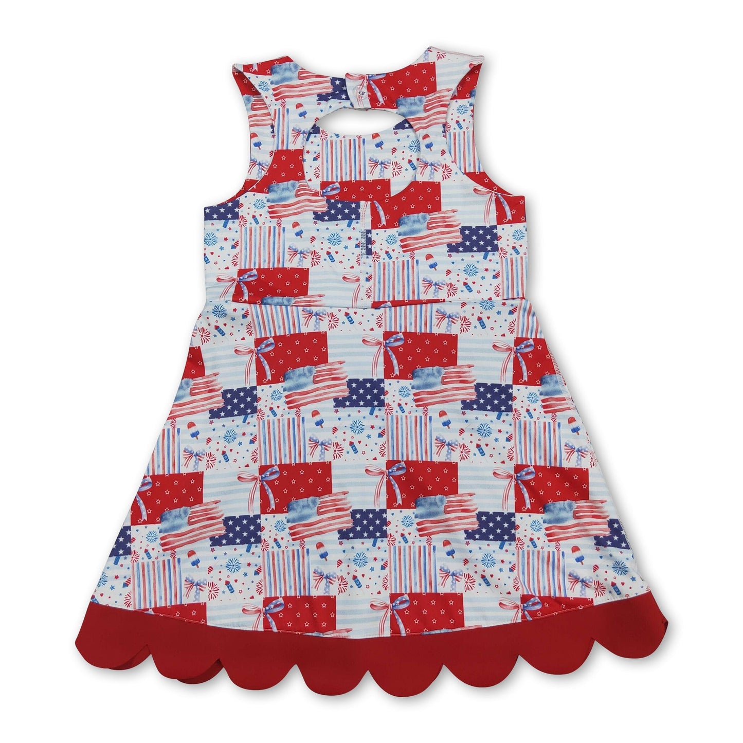 Sleeveless flag bow scallop girls 4th of july athletic dress