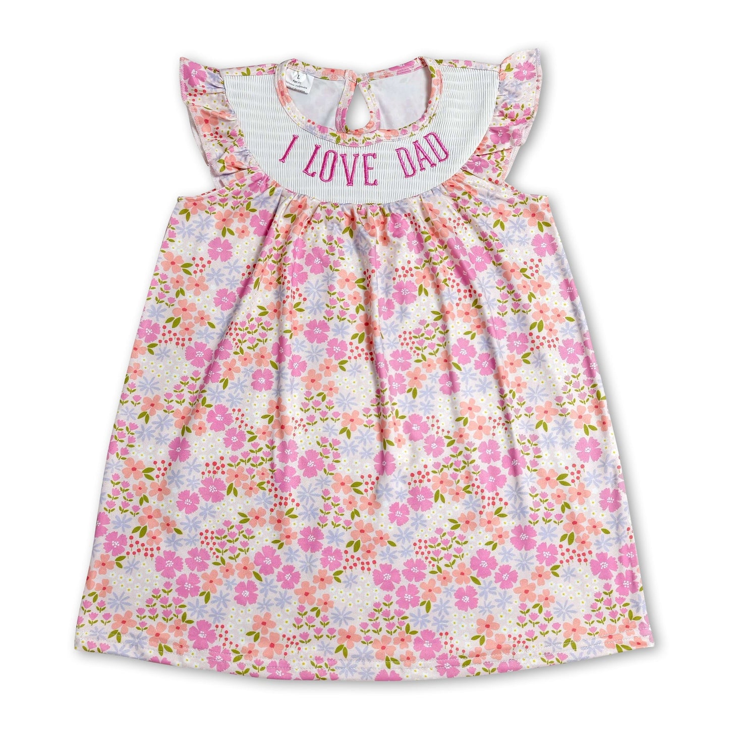 I love dad flutter sleeves floral kids girls dresses