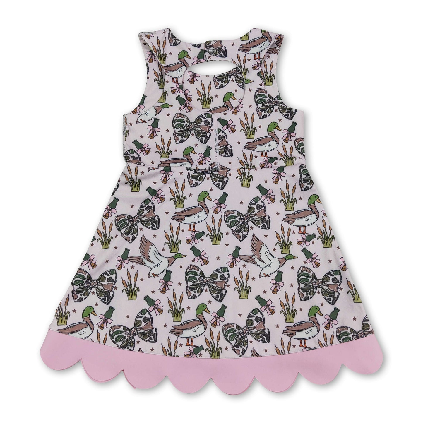 Sleeveless camo bow duck scallop kids girls athletic dress