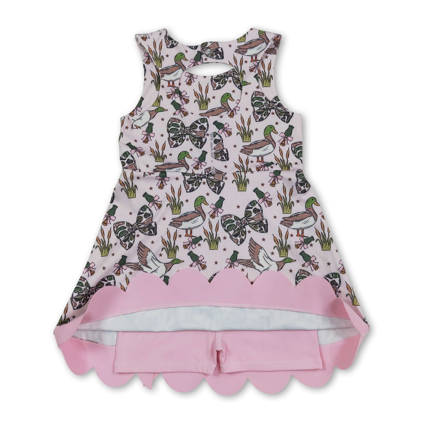 Sleeveless camo bow duck scallop kids girls athletic dress