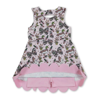 Sleeveless camo bow duck scallop kids girls athletic dress