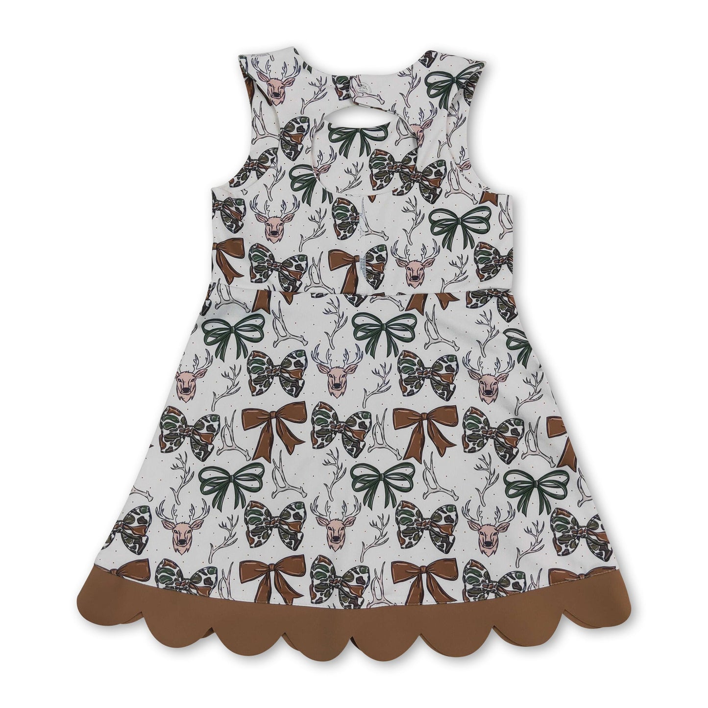 Sleeveless camo bow deer scallop kids girls athletic dress