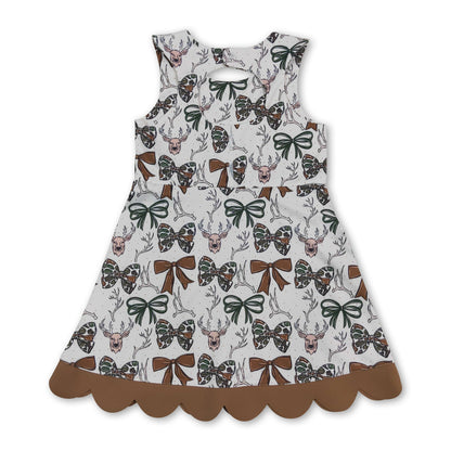 Sleeveless camo bow deer scallop kids girls athletic dress