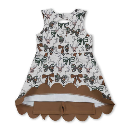 Sleeveless camo bow deer scallop kids girls athletic dress