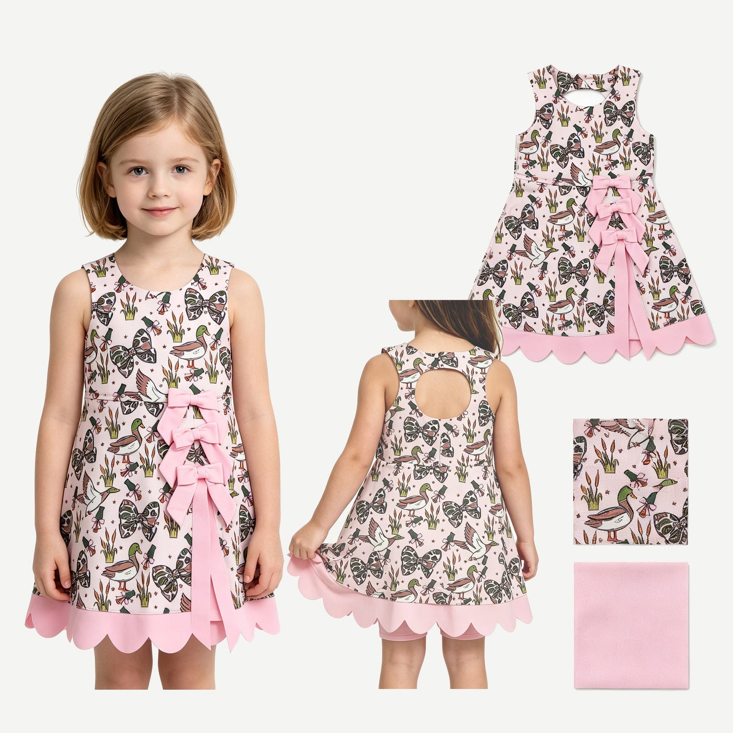 Sleeveless camo bow duck scallop kids girls athletic dress