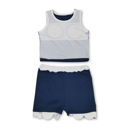 Sleeveless navy white scallop girls team active wear set