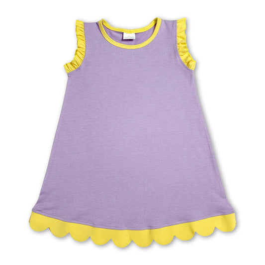Yellow scallop ruffle sleeveless lavender girls cotton team dress