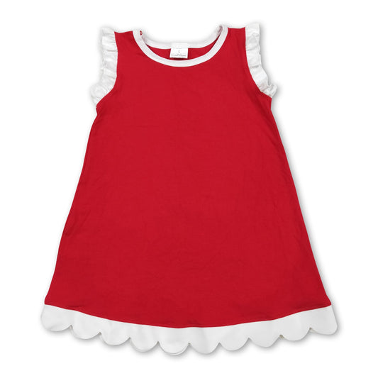 White scallop ruffle sleeveless red girls cotton team dress