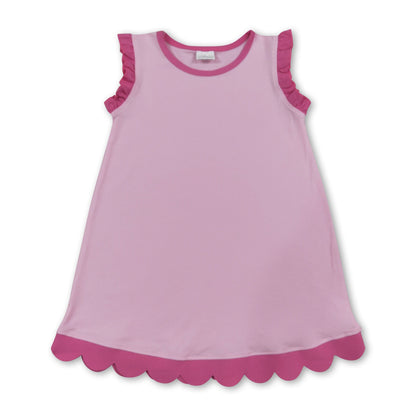 Pink scallop ruffle sleeveless kids girls cotton dress