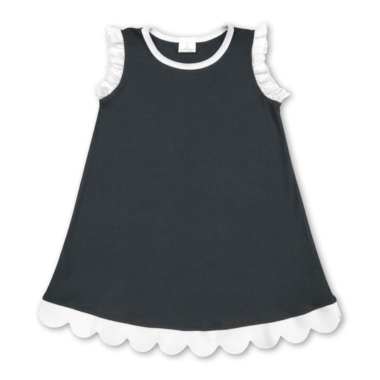 White scallop ruffle sleeveless black girls cotton dress