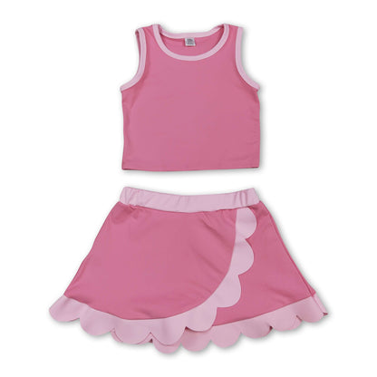 Light pink scallop princess girls summer active wear set