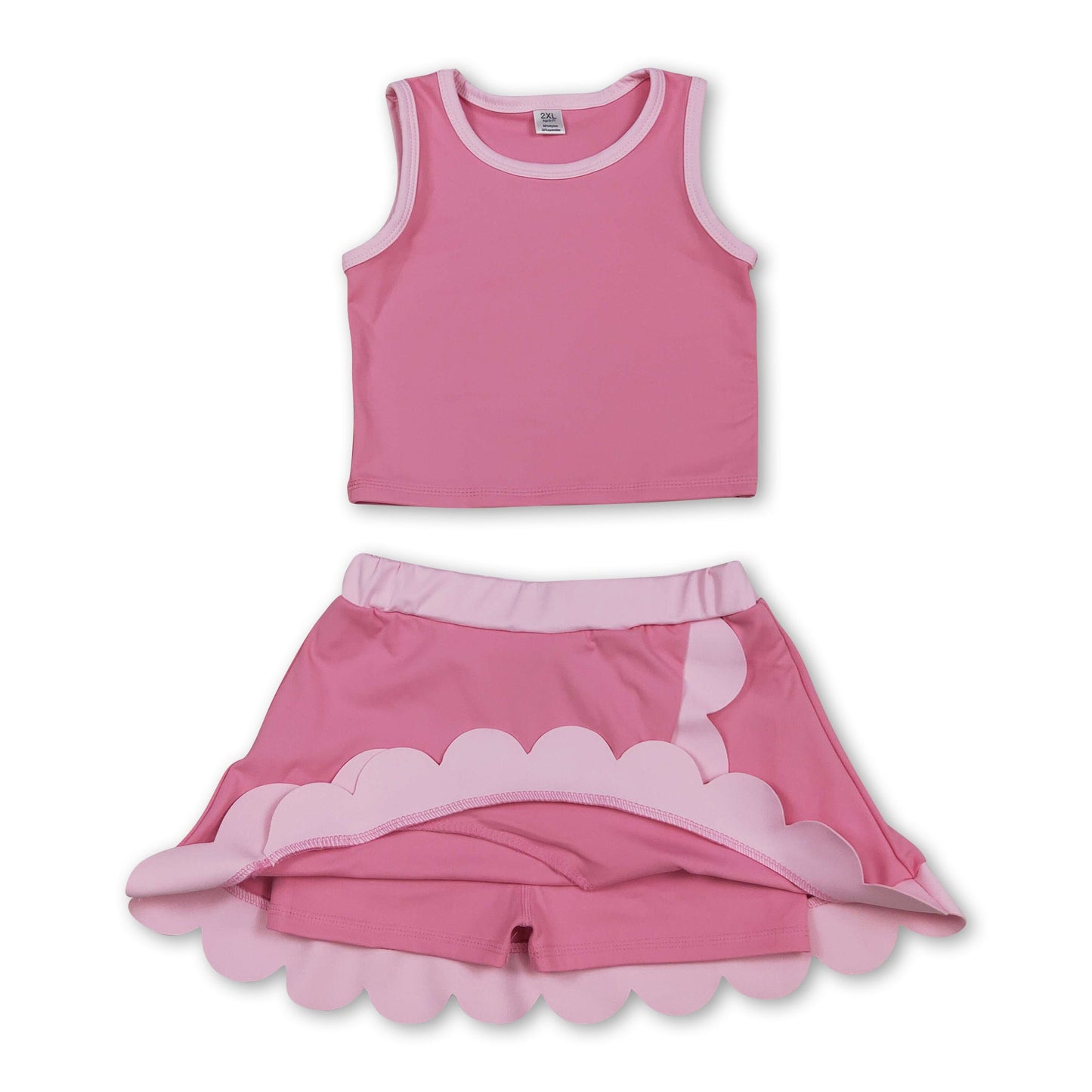 Light pink scallop princess girls summer active wear set