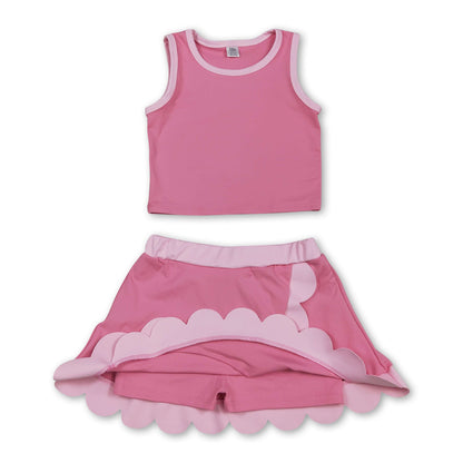 Light pink scallop princess girls summer active wear set