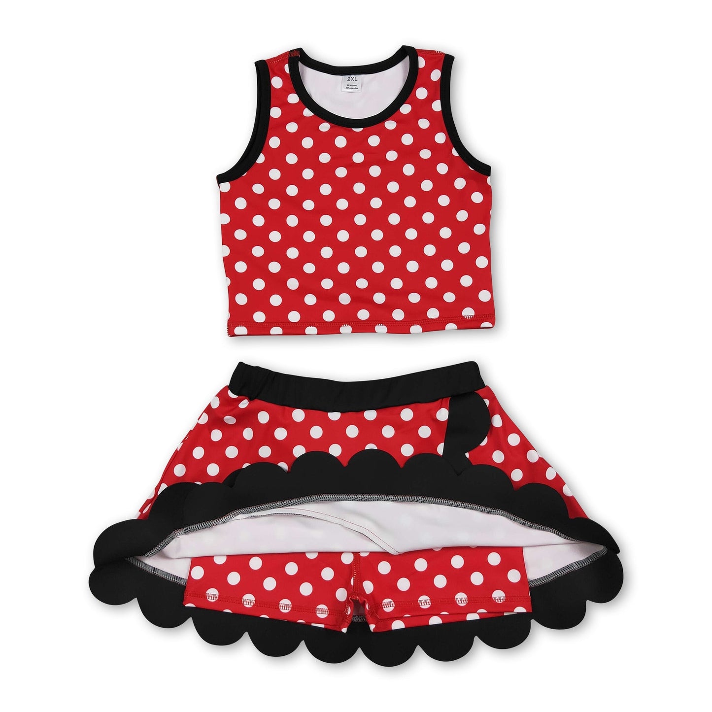 Red polka dots mouse scallop girls active wear set